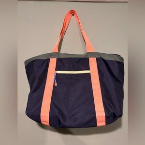 Pink Logo Navy Tote Bag with Coral Straps